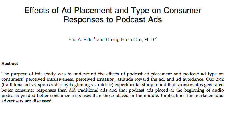 Effects of Ad Placement and Type on Consumer Responses to Podcast Ads